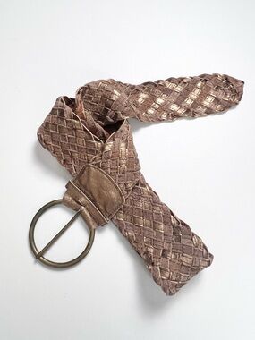 Y2K 90s Wide Woven Leather Belt Metallic Boho Western Medium Large M/L
